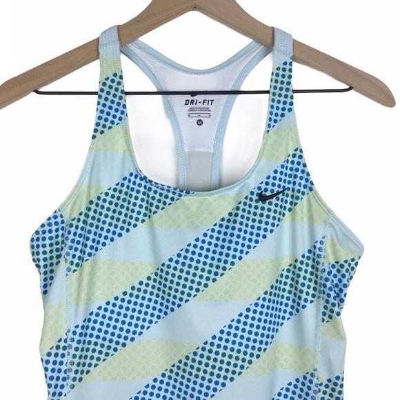 NIKE Dri Fit Tank Racerback Sports Bra Top Dots Workout Tennis Running Medium - Picture 2 of 14